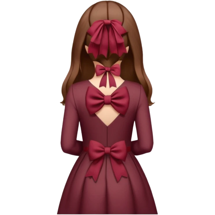 brown open hair from behind with a burgundy bow emoji