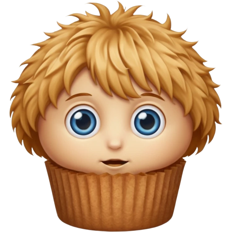 Muffin character with big blue eyes, it does have hair it’s just a muffin, doesn’t have human face  emoji