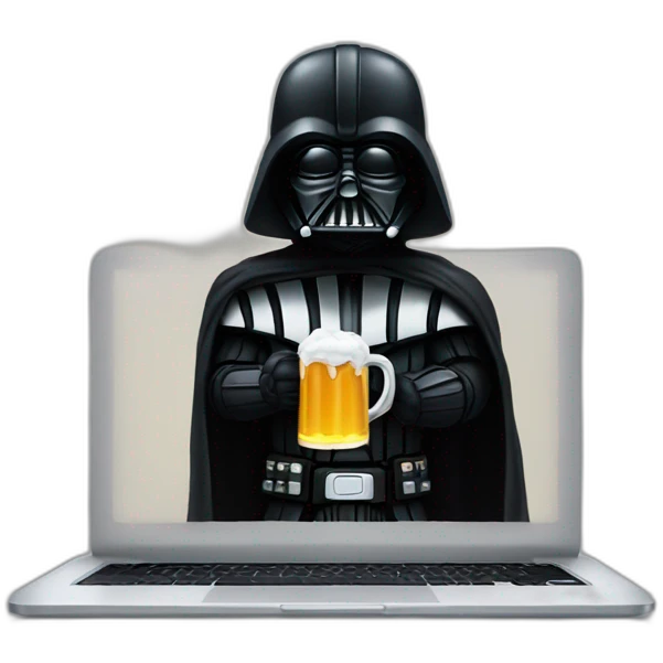 Dark vader holding a beer and a macbook emoji