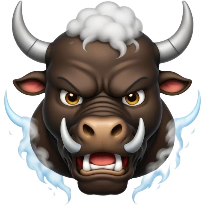 Emoji of an angry black powerful bull with steam coming out of its nose emoji