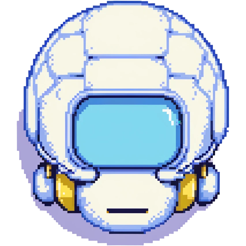 Blue bomberman head only, round helmet with antenna, white face with simple eyes, classic pixel art style emoji