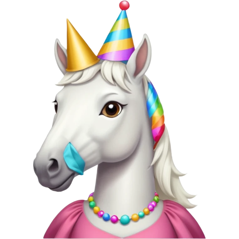 white horse in dress with party hat emoji