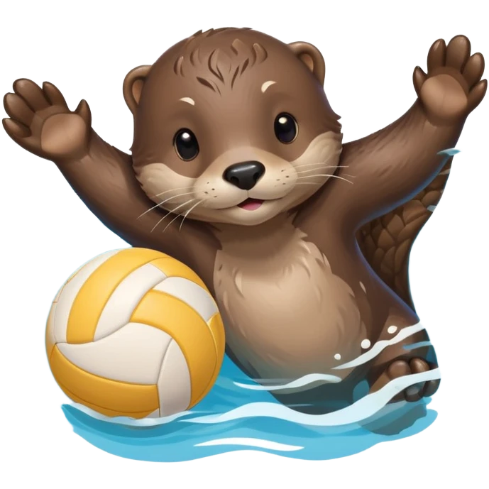 adorable otter floating on clearly visible blue water with waves, holding a volleyball with both paws above water emoji