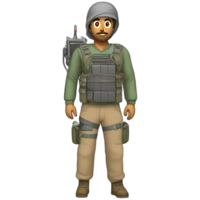 arab man wearing a plate carrier with many electrical wires crossing the pockets and a single analog clock emoji