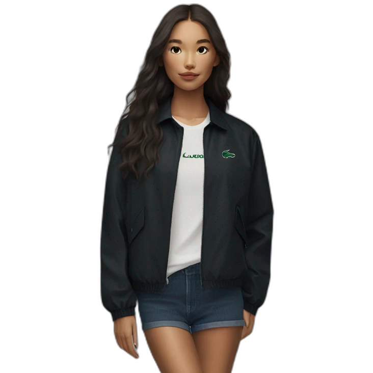 Lacoste bag latin girl with long hair with black lacoste windbreaker emoji