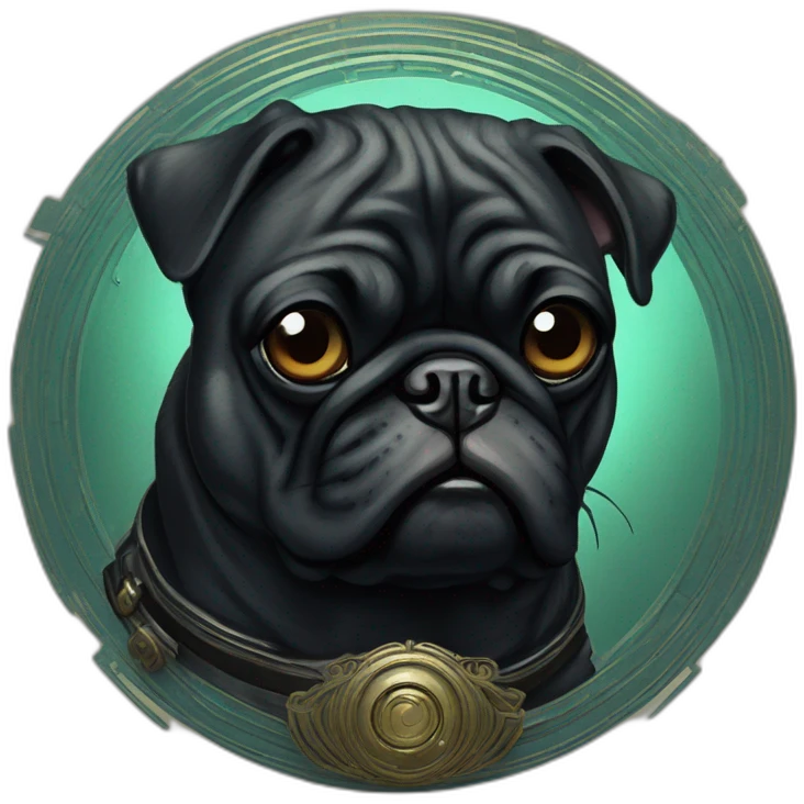 A cyberpunk black pug in Art Nouveau style during 1910 emoji