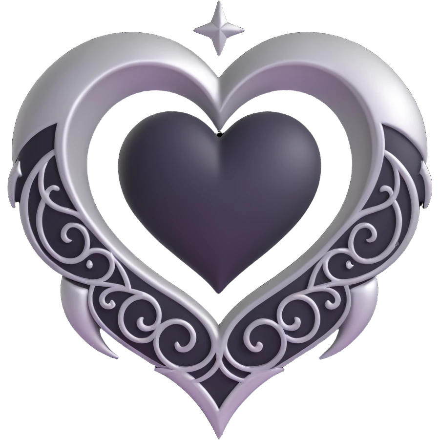 gothic heart, black and silver, with a crescent moon accent emoji