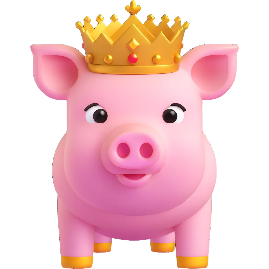 Minecraft style pig with a golden crown, inspired by Technoblade, inside a Minecraft castle emoji