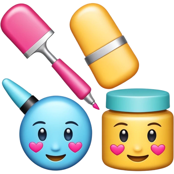 emoji of three beauty products with brand labels and a cursor (selecting a product)
 emoji