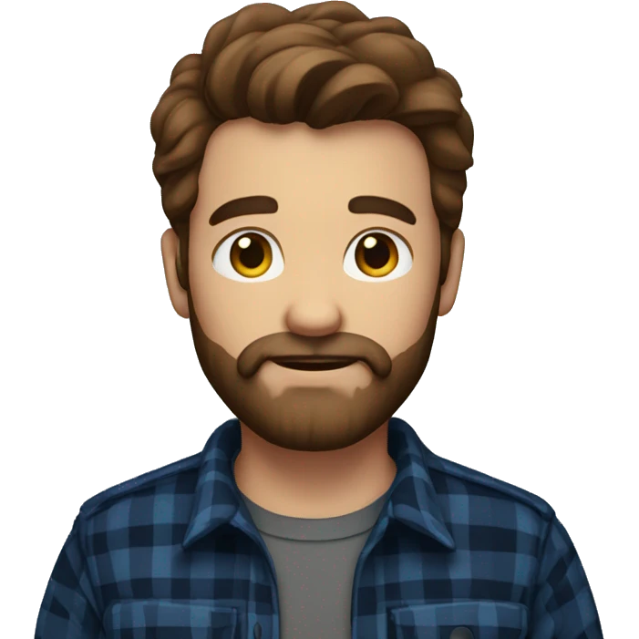 Man with a beard and brown hair wearing a darkblue and black plaid flannel shirt emoji
