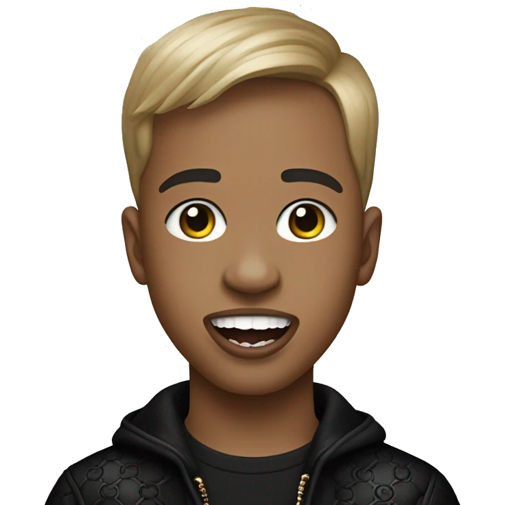 Boy wearing all black designer gucci mouth open emoji