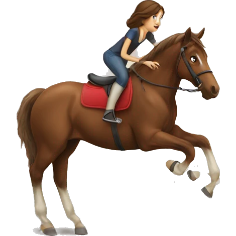 brown horse being ridden by brunette girl emoji