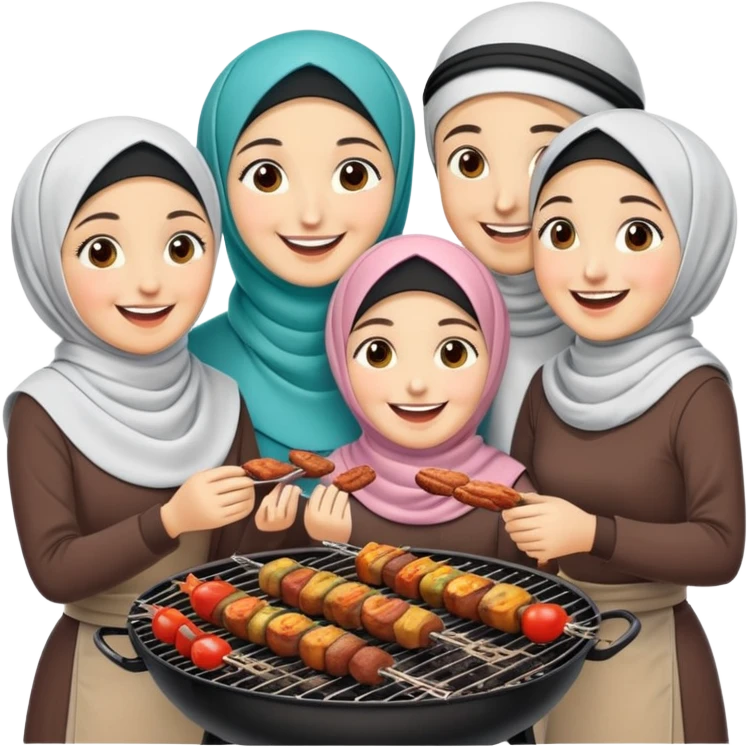 Turkish beautiful finished family hijabs make bbq time emoji