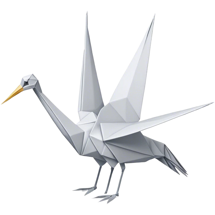 Cinematic Realistic Origami Crane Emoji, featuring a beautifully folded paper crane with crisp, delicate edges and intricate creases. The elegant structure casts soft shadows under warm, natural lighting, with a subtle texture of fine paper enhancing its serene and symbolic presence. emoji