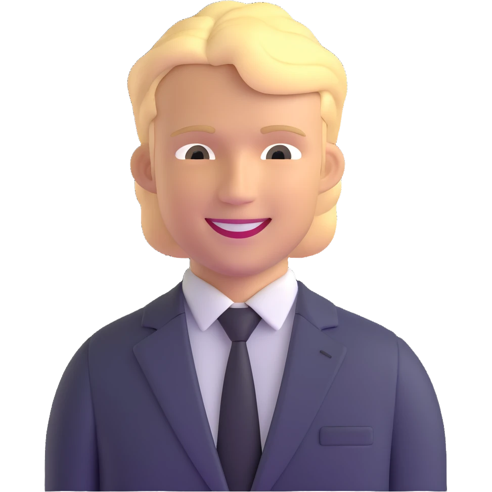 Oleg Tinkov, smiling, blond hair, wearing a business suit emoji