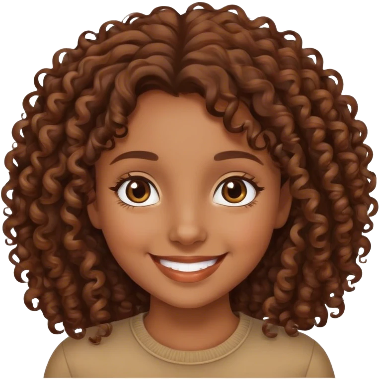 a brown skinned girl with brown curly hair happy  emoji