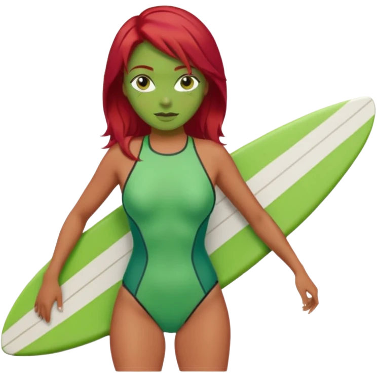 red hair green skin woman with surfboard emoji