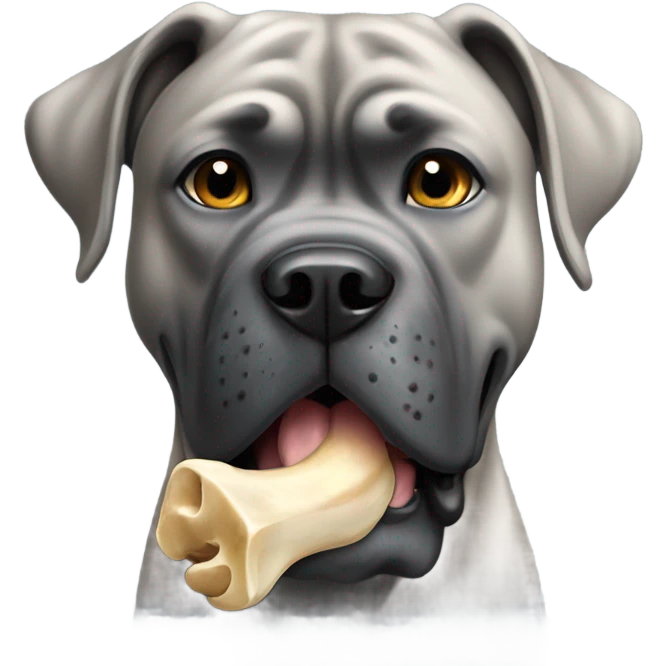 Grey Cane Corso chewing a huge bone. emoji