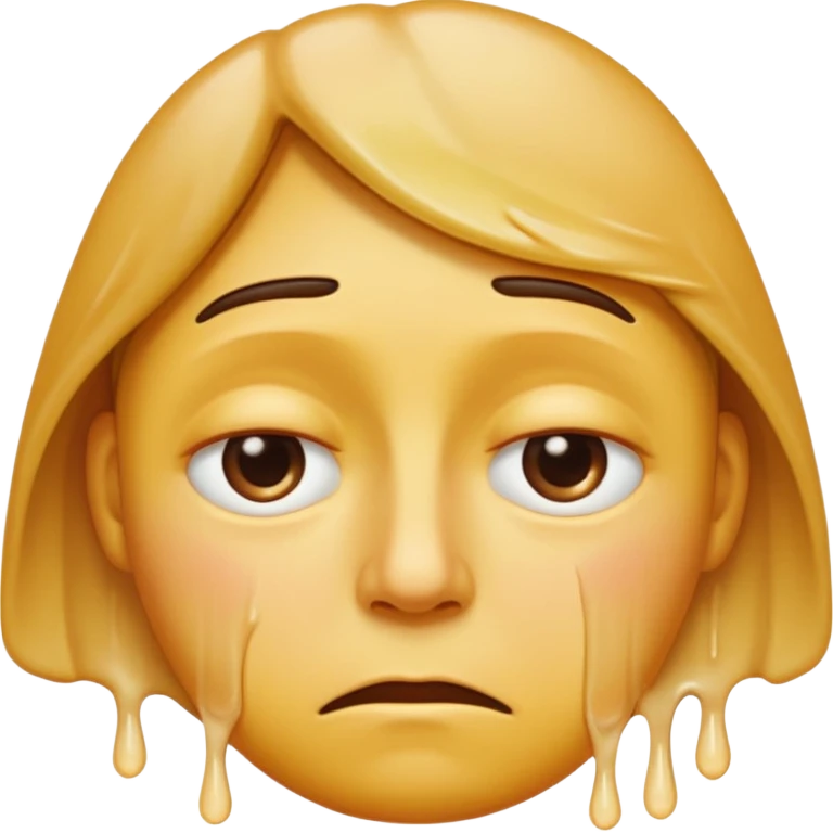 Apple-style emoji person inspired by the Apple melting face emoji (🫠), with a slightly drooping lower face due to heat, solid soft texture, annoyed and exhausted expression, raised eyebrow, unimpressed half-closed eyes, subtle sweat drops, consistent skin color, no dripping or glossy liquid effect emoji