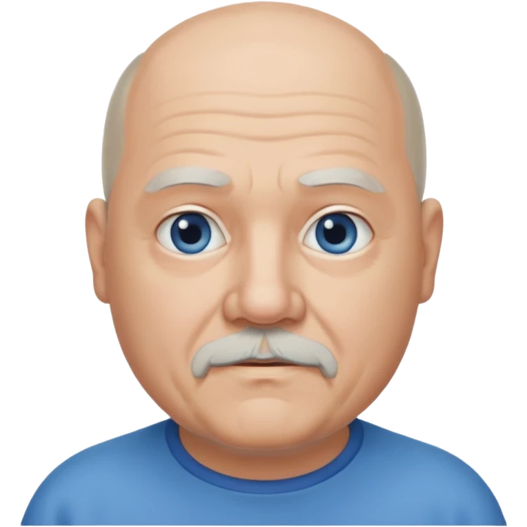 75, goatee, bald, grey side hair, chubby, blue eyes, chin hair emoji