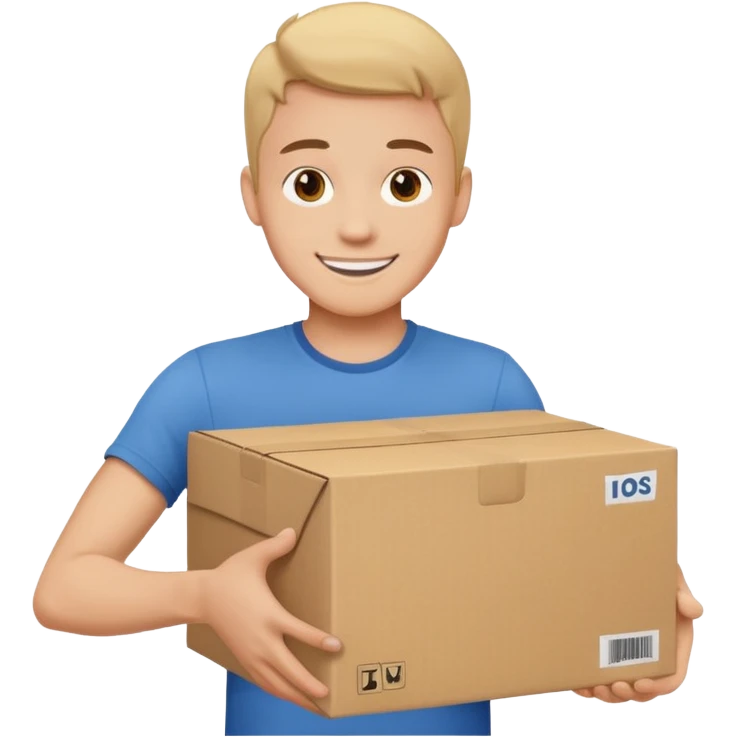 The smiling young man handed over his box. emoji
