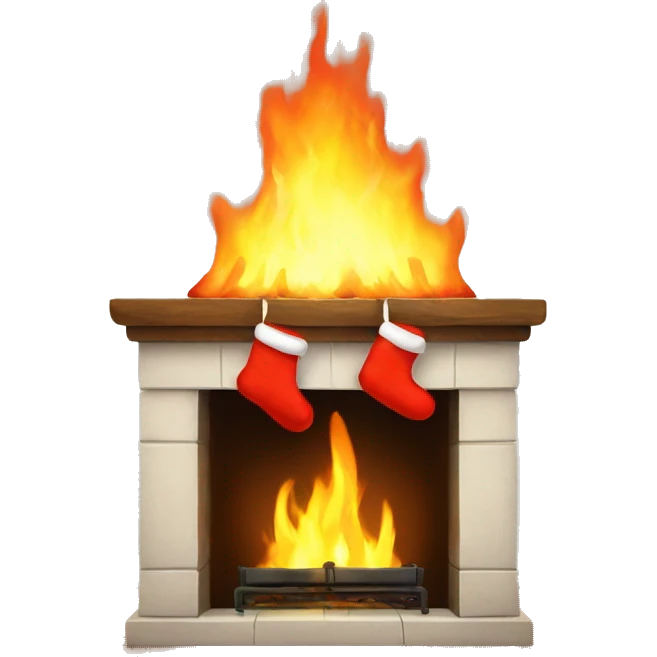fireplace with christmas socks hanging on it emoji