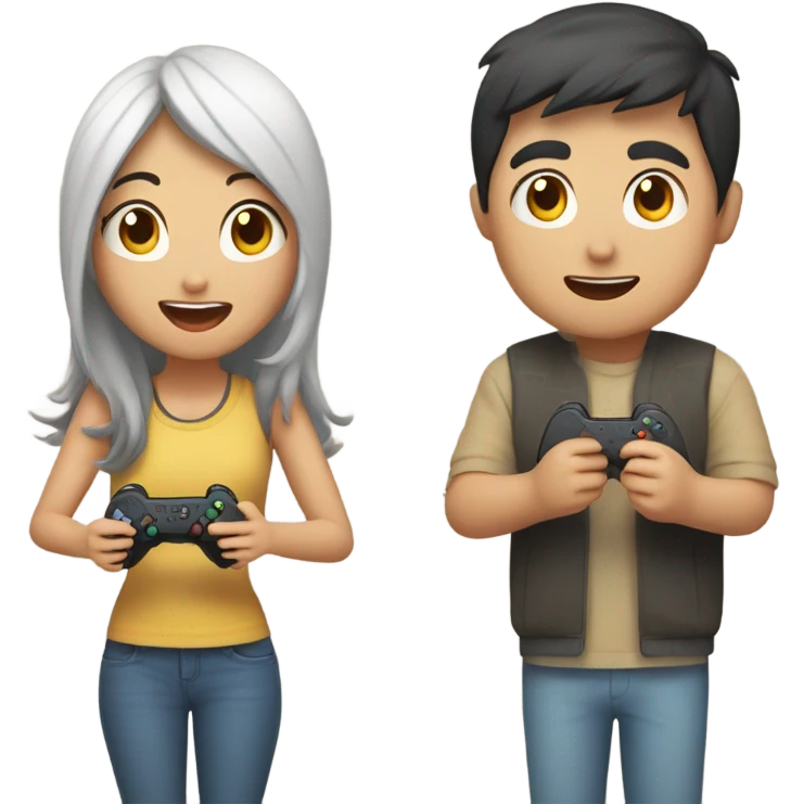 Cute asian couple excitedly playing video games emoji