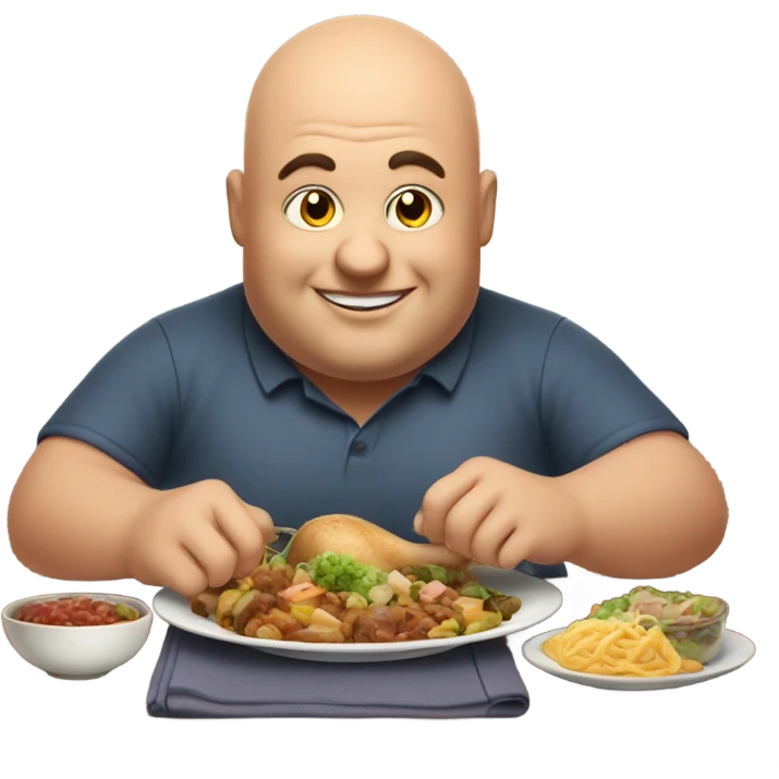 fat bald man eating emoji