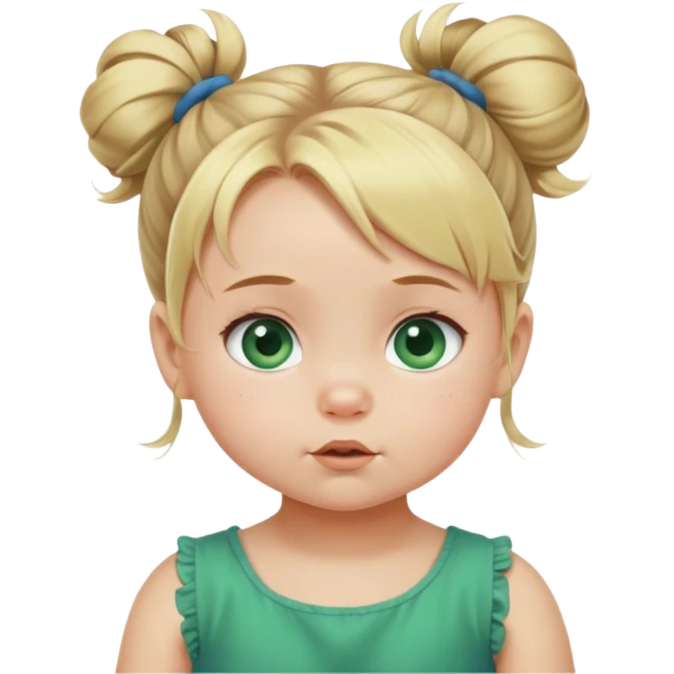 Blond baby girl with messybun green dress blue eyes emoji