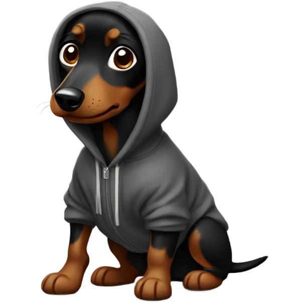 Black and brown Daushund wearing a hoodie  emoji