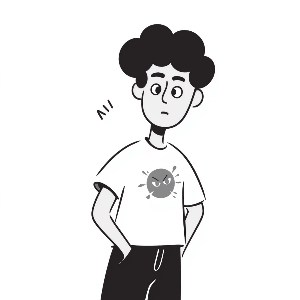 a young man with a troubled look on his face, hand drawn doodle style emoji