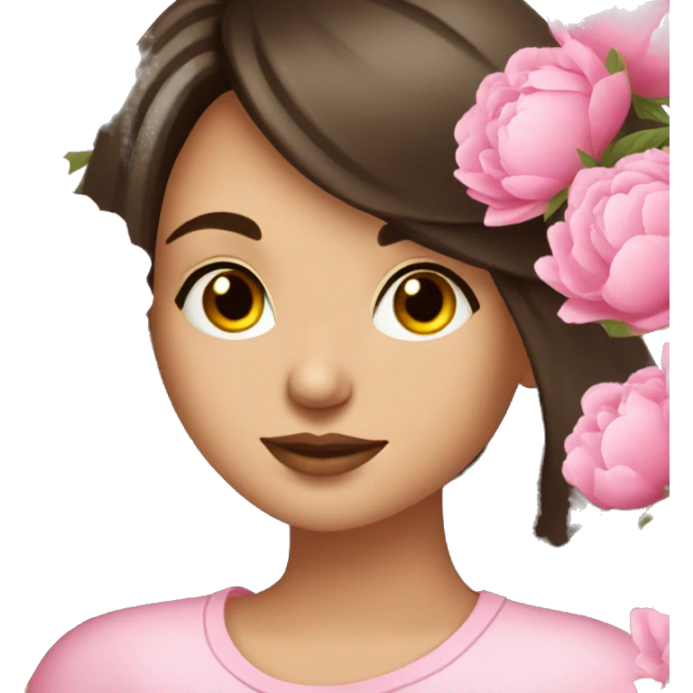 brunette beautiful girl smells  peonies emoji
