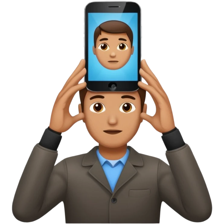 a guy holding 1 smartphone with both hands horizontally on top of his forehead emoji