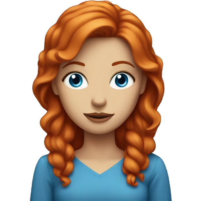 Red headed woman with blue eyes thinking “beats me” emoji