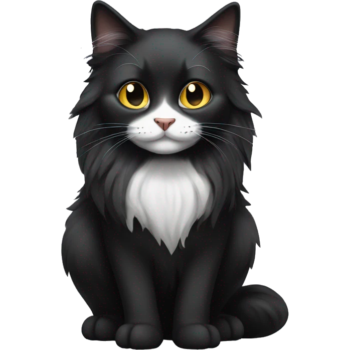 black cat domestic long-haired with half white mouth emoji
