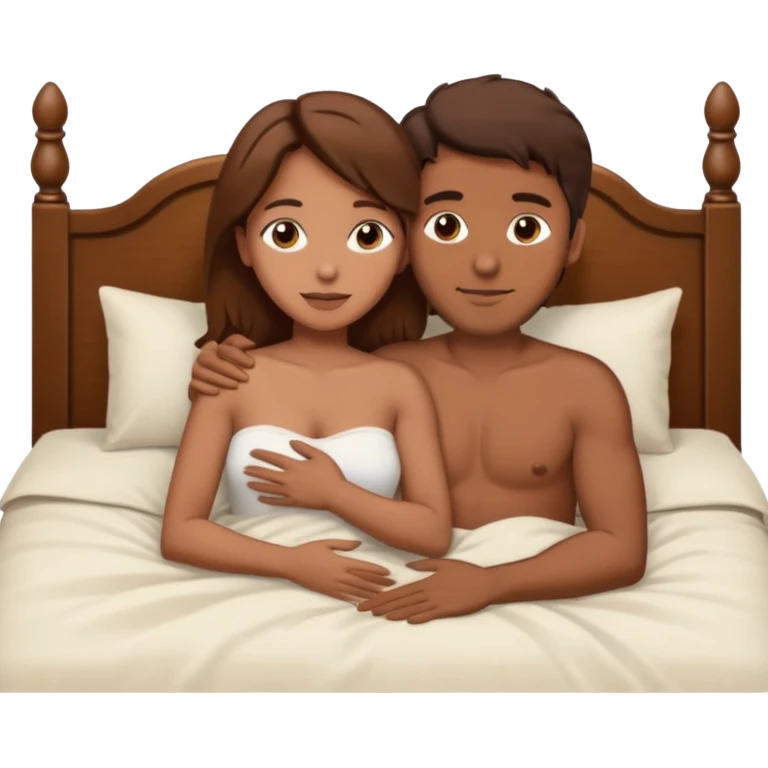 Brown Man with brown hair woman naked hugging sex in bed emoji