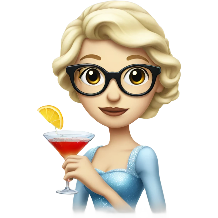 Pale Cinderella wearing glasses drinking a cocktail  emoji