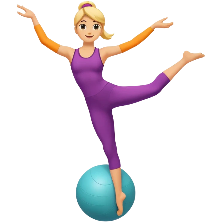 A minimalist vector emoji of a person standing on one leg in an arabesque pose, holding a fitness ball. Clean lines, flat design, vibrant energetic colors. emoji