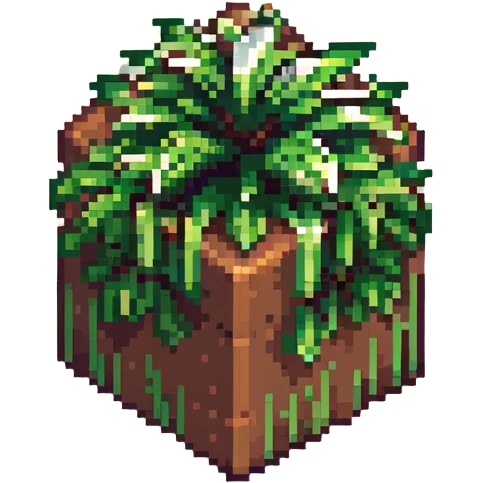 Minecraft grass block, square shape, brown and green, smooth, isometric emoji