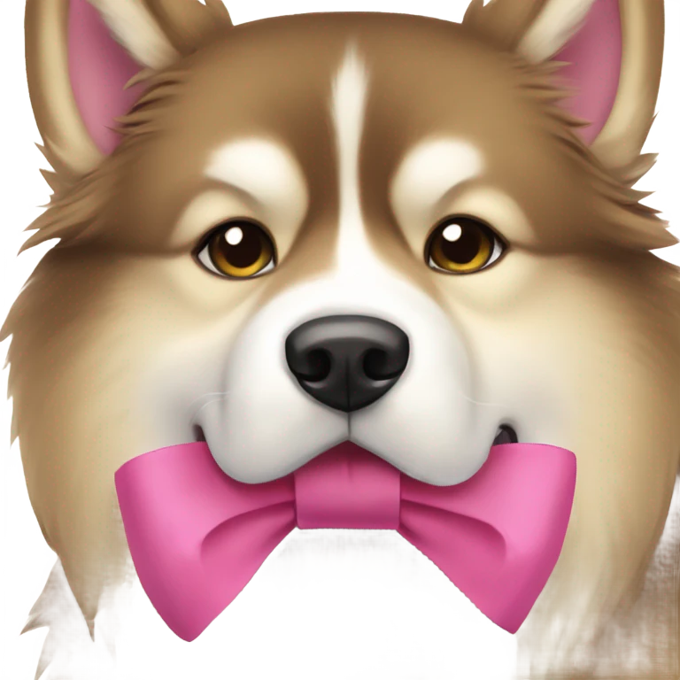 Red Alaskan Malamute dog with a pink bow emoji