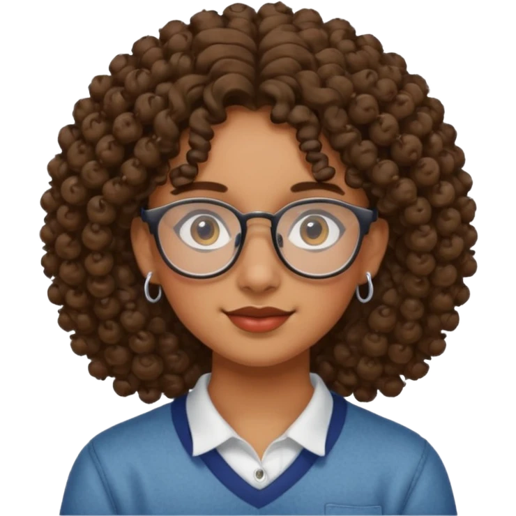 faça um adolescente pardo de cabelo cacheado, que usa óculos e brincos  emoji