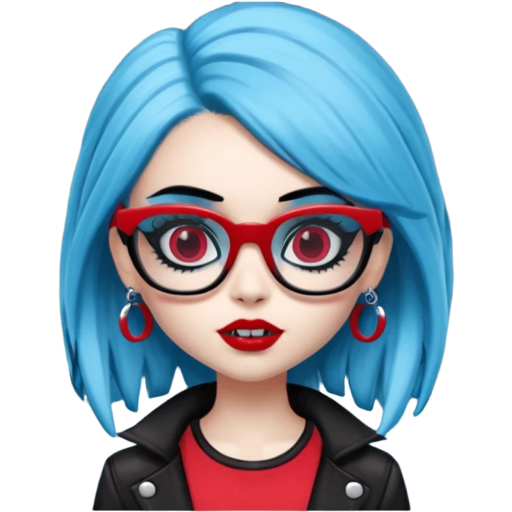 Ghoulia yelps monster high doll in scene/emo style clothes, red rectangle glasses emoji