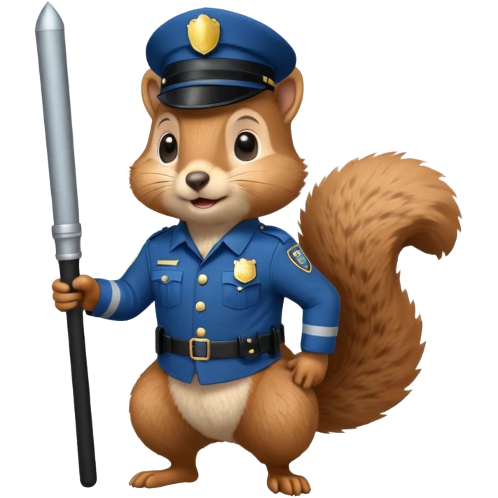 squirrel emoji dressed as a policeman, holding a baton emoji
