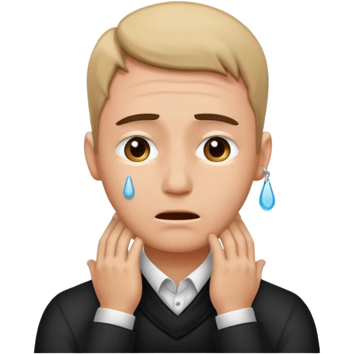 man with hands around neck and tears coming out emoji