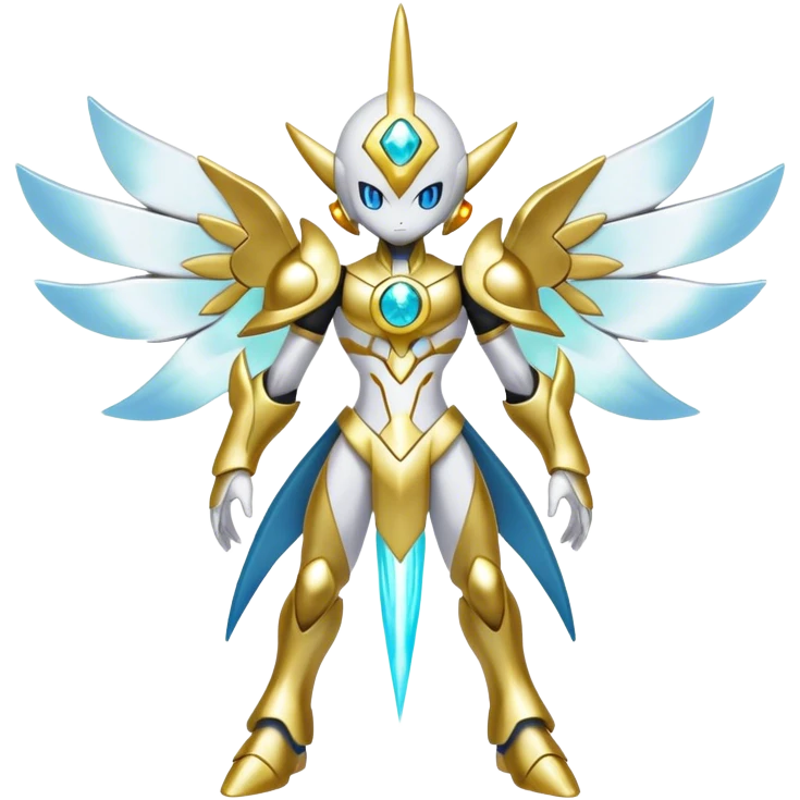 Shiny Futuristic Celestial Godly Divine Ethereal Fakemon-Pokemon-Digimon-Spectrobes-fusion, full body emoji