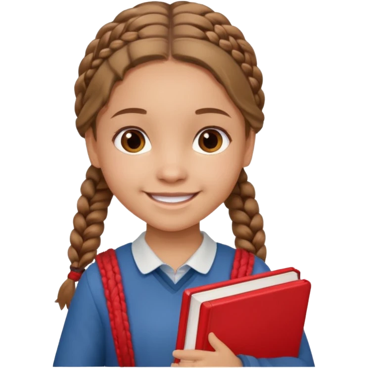 brown braid hair girl kid, student, red book emoji