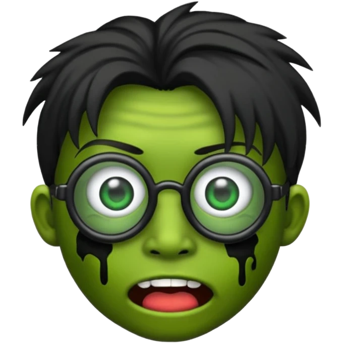 Emoji de zombi com óculos e cabelo preto emo sem pontas e óculos transparentes emoji