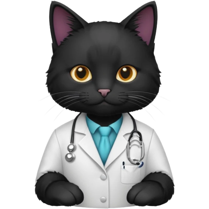 Black cat in white doctor coat emoji