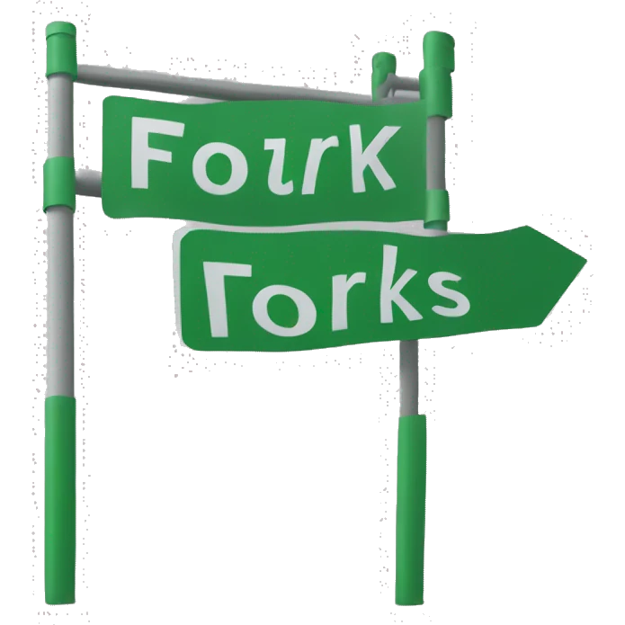 green road sign that says FORKS  emoji