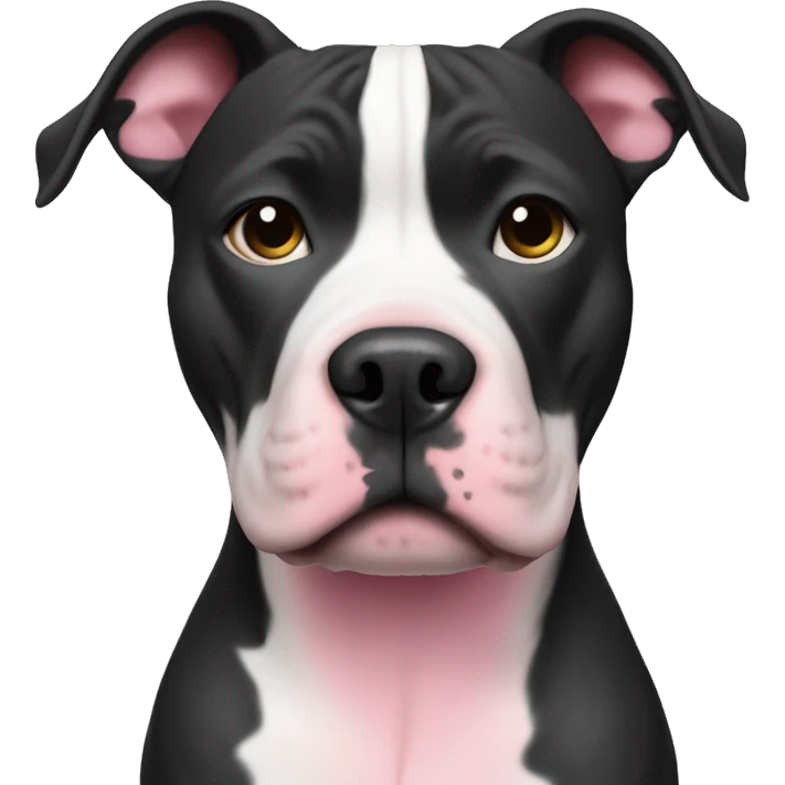Pitbull with half black face half white face with pink collar  emoji